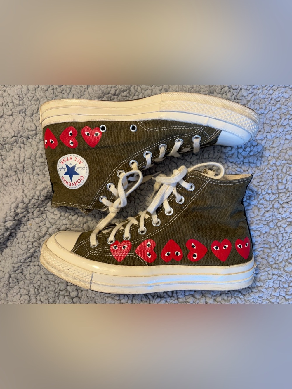 Converse x Comme des Garçons Play Chuck 70 - "Multi Heart" (Khaki / Olive Green)